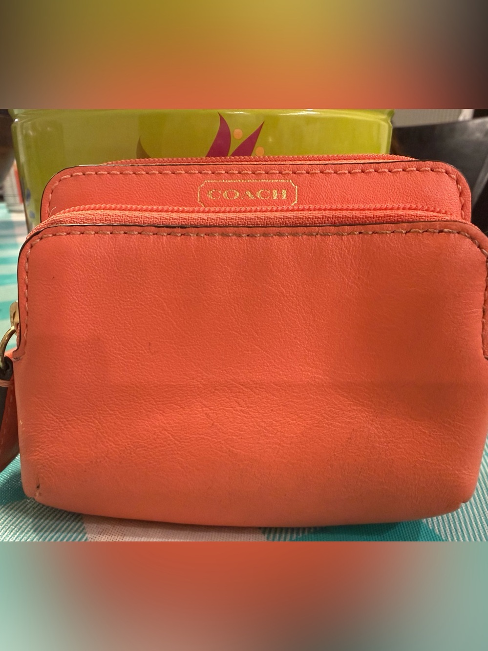 Coach Small Leather mini Wallet - Coral Y2K